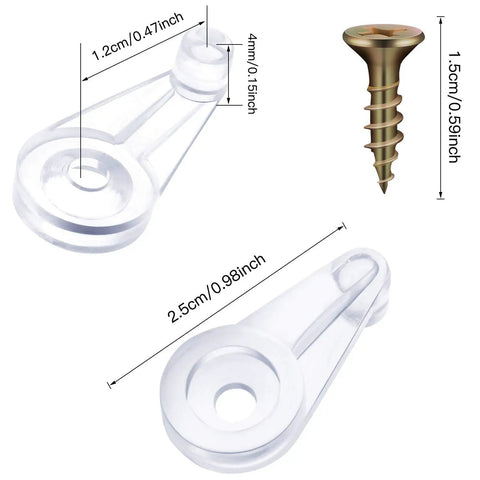 50 Pack Glass Retainer Clips With Screws In 4 Mm Offset For Cabinet Doors And Glass Panels Go To Clear Acrylic Universal Clips For Mirrors And Windows 25 Mm Length Transparent With Gold Screws Easy Install, showing dimensions.