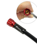 Close-up of Beefed-Up Braided Motorcycle Brake Hose With Removable Banjo Fittings, stainless steel, focus on hose end