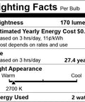 Clear S14 LED String Light Bulbs 2W Plastic Dimmable Replacement Bulbs For Outdoor Patio String Lights Lighting Facts Label
