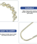 Set Of 15 Gold Iron Beads Shower Curtain Rings With Glide Rollers, durability and easy to carry features highlighted.
