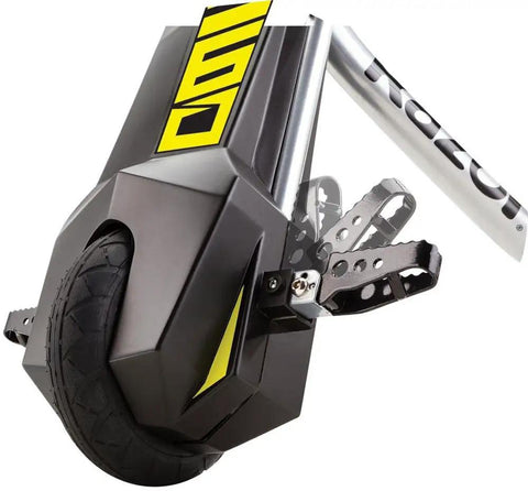 PowerRider 360 Drifting Trike Electric Ride On For Kids 9 MPH Top Speed With 40 Minute Run Time Dual Rear Caster Wheels For 360 Spins And Drifts Black Yellow, close-up wheel detail