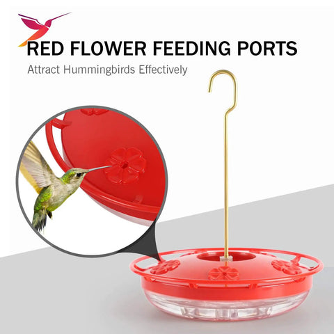 Two Pack 16 Oz Hummingbird Feeders Dish Style Leak Proof With Built In Ant Moat And Bee Proof Feeding Ports in red