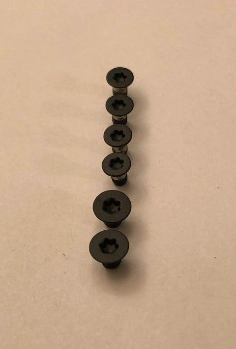 Heavy Duty Badass Matte Black Scale And Pivot Torx Screws Set For Spyderco Manix 2 XL G10 Handle Upgrade Professional Replacement Hardware Kit That Goes Hard, six matte black screws in line.