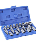 19 Piece 1/2 Inch Drive Star And Hex Socket Bit Kit With E Type Male And Female Wrenches in blue case