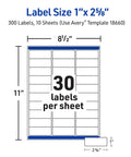 Dead On Printing Results With These Premium Printable Address Labels 1 By 2 5/8 Inches Matte Clear 300 Count Featuring Sure Feed Technology And No Sweat Easy Peel For Flawless Mail Prep Everyday label size diagram showing dimensions and layout.
