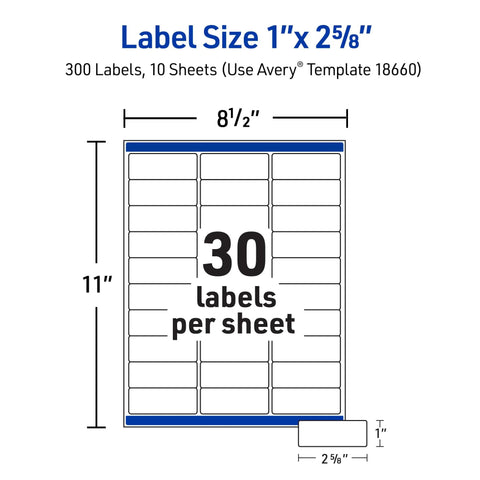Dead On Printing Results With These Premium Printable Address Labels 1 By 2 5/8 Inches Matte Clear 300 Count Featuring Sure Feed Technology And No Sweat Easy Peel For Flawless Mail Prep Everyday label size diagram showing dimensions and layout.
