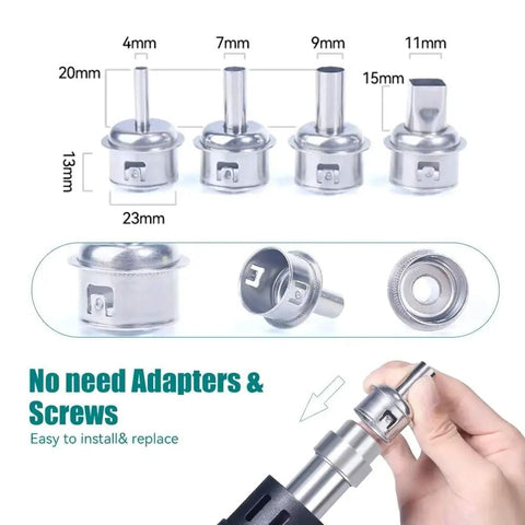 Various nozzle sizes for 1000W Fast Desoldering Hot Air Gun Soldering Station With Intelligent BGA Rework Adjustable Airflow And Temperature 3 Memory Presets CH1 CH2 CH3 For Precise PCB Chip Repair