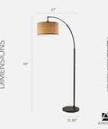 Arc Floor Lamp With Burlap Round Shade And Antique Bronze Base, 68 Inch Tall, Perfect Reading And Task Lighting For Your Living Room