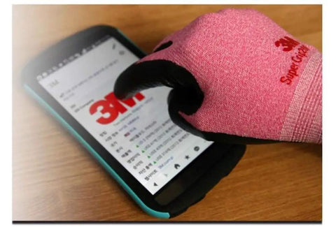 Nitrile Work Gloves With Foam Coating And Smart Touch For Phone Use, 5 Pairs Medium Pink shown using a touchscreen device.