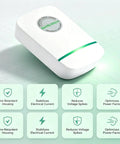 Power Pro Genius 2 Pack Household Voltage Stabilizer Box With Power Factor Optimization Tech on a light background, showcasing features.
