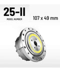 CS-25-II Harmonic Drive Strain Wave Gear Reducer for Automation Stepper Motor, model number shown with dimensions 107x49 mm.