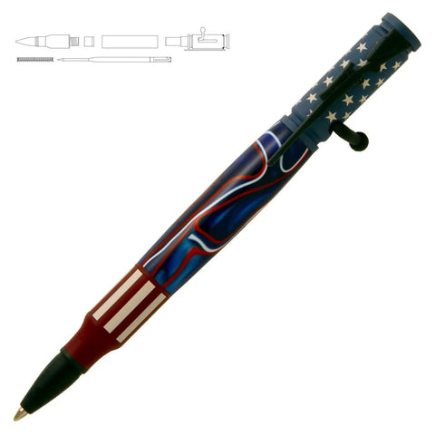 Kickin DIY Woodturning Project Kit Featuring Five Ceramic Flag Ballpoint Pen Hardware Sets And Precision Bushings For Turning Custom Writer Accessories, showcasing a detailed ceramic flag pen.