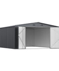 Heavy Duty 10 By 14 Ft Outdoor Metal Storage Shed With Waterproof Construction Lockable Double Hinged Door Reinforced Frame Sloped Roof And Vents
