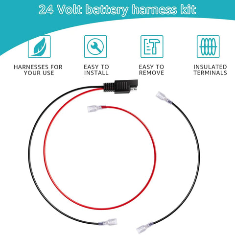 24V Battery Harness Kit With 2Pin SAE Connector For Electric Bikes Insulated Terminal Harness Converts Two 12V Batteries Into 24V DIY