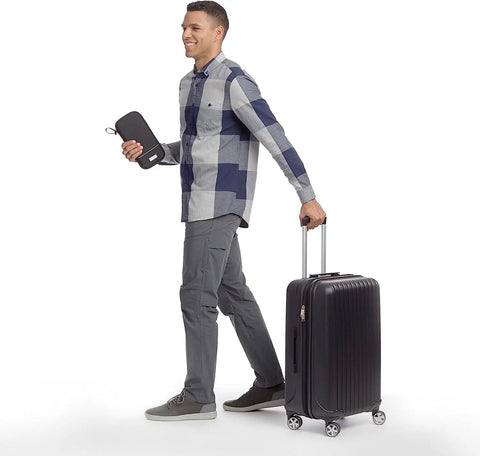 Man holding RFID Blocking Passport Wallet For Travel And On The Go Organization With Durable 100 Percent Nylon Build
