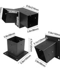 Beefy Slanted Roof Pergola Bracket Set With Wall Mount Steel Hardware For 4 By 4 Wood Posts For Porch Gazebo And Backyard Outdoor Structures Left 15 Degree Offset Rust Resistant in black, multiple angles displayed.
