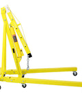 Heavy Duty 2 Ton Folding Engine Hoist Cherry Picker Shop Crane With Six Rotating Casters For Smooth Rolling Action, yellow steel frame.
