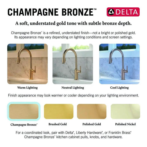 Pro Level Commercial Spring Neck Kitchen Faucet With Magnetic Docking Pull Down Sprayer Diamond Seal Tech Hella Smooth Handle Action In Champagne Bronze in warm, neutral, and cool lighting setups.