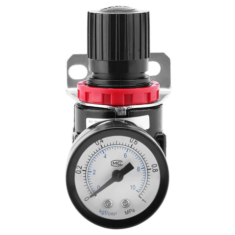 Front view of Air Control Regulator Valve With Gauge For Compressed Air Systems, Rock Solid Pressure Regulation, Aluminum Alloy Pneumatic Component