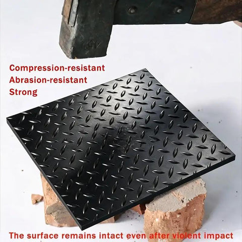 Heavy Duty Insulating Rubber Electrical Safety Mat Built Like A Tank For Real Deal High Voltage Protection And Slip Resistant Flooring That Keeps Every Tradesman Locked In All Day, showing compression-resistant black mat under impact.