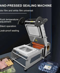 Lkjuiow Heat Sealing Machine For Shrink Wrapping With Quick 26 By 17cm Tray Sealer showing stainless steel hand-pressed sealing design.