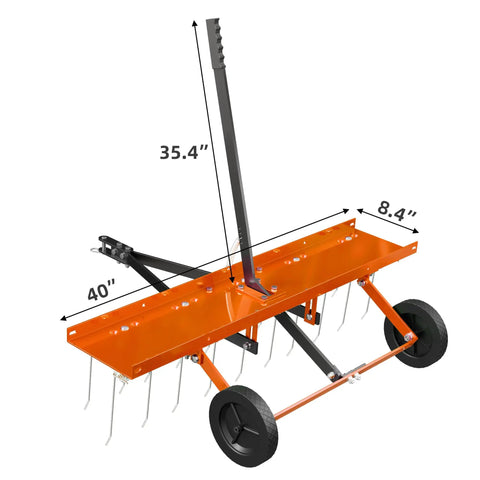 40 Inch Orange Tow Behind Dethatcher With 24 Spring Steel Tines For Removing Thatch Leaves And Needles From Large Lawns