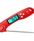 Red Instant Read Digital Meat Thermometer with Backlit Auto Rotating Display, 4.6 Inch Probe for Grilling, Baking and BBQ
