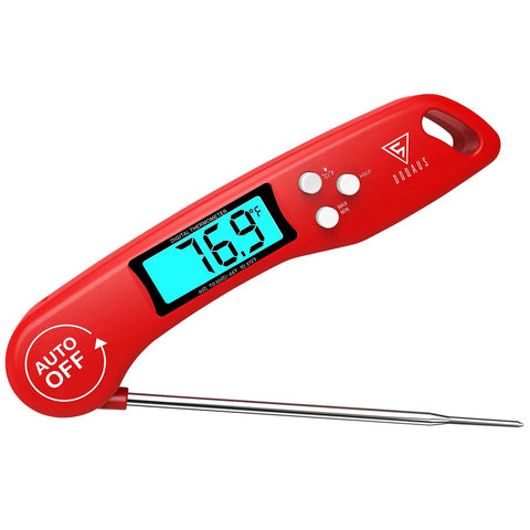 Red Instant Read Digital Meat Thermometer with Backlit Auto Rotating Display, 4.6 Inch Probe for Grilling, Baking and BBQ