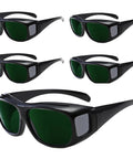 5-pack Laser Safety Glasses With Green Absorption Lens For Engravers And Cutters, black frames, side and front views