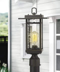 Dusk To Dawn Outdoor Post Light Set, 21-Inch Pier Mount Lantern in oil rubbed bronze, craftsman style with clear textured glass.