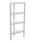 Hella Weather Resistant Plastic Corner Shelving Unit With Four Roomy Tiers Keeps Humidity Out Perfectly in bright white.