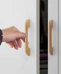 Hand using 4 Pcs Beech Wood Drawer Handles Flat Cabinet Pulls 128mm Center To Center Hole Distance For Furniture Dressers Cabinets Wardrobes