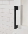 Five Pack Cabinet Handles 8.8 Inch 224mm Screw Spacing Matte Black Furniture Hardware Pulls installed on a kitchen cabinet
