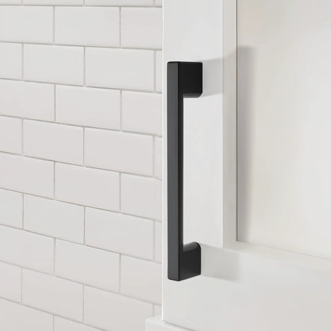Five Pack Cabinet Handles 8.8 Inch 224mm Screw Spacing Matte Black Furniture Hardware Pulls installed on a kitchen cabinet