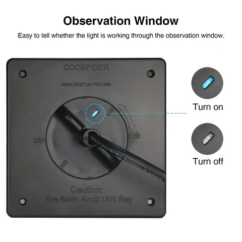 Observation window for 36W HVAC UVC Light Sanitizer For Whole House Air Purifier In Ducts 253.7nm Ozone Free 110V With Spare Bulb