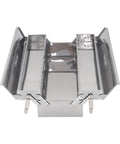 Tough As Nails Two Tier Stainless Steel Toolbox With Three Folding Trays and Rugged Carry Handle 18 Inch open view showing trays.