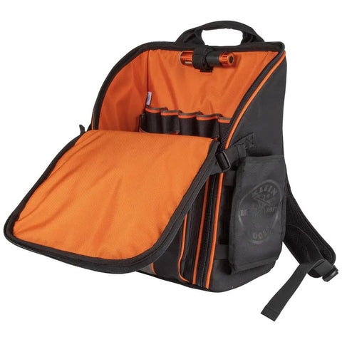 Open All In One Tool Backpack With 21 Pockets And Big Interior Includes Removable Magnetic Flashlight And Built In Work Light For Hands Free Illumination On The Job Site