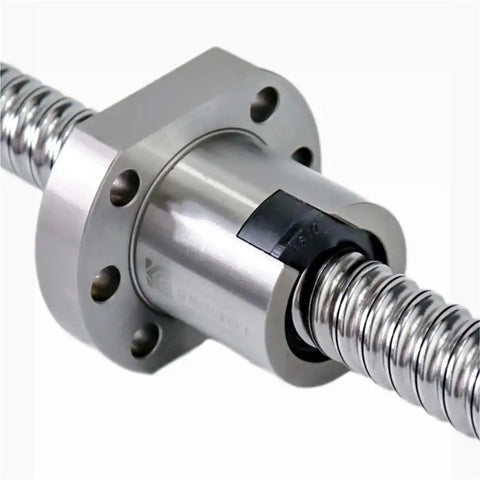 SFA1610 Ball Screw End Machined With Ball Nut Pro Grade 16mm Diameter 250mm To 2000mm Anysize Roller Screw End Machining With Single Ball Nut Optional Lengths 250mm 300mm 350mm 360mm 400mm 450mm 500mm 550mm 600mm, close-up of steel ball screw with single nut