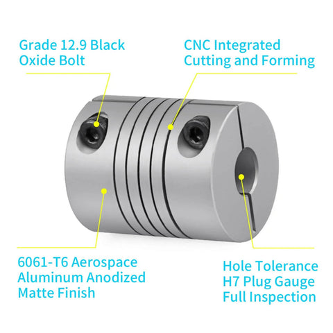 Two Piece Flexible Beam Coupling 6Mm To 8Mm Bore 20Mm Diameter 25Mm Length Aluminum Alloy Shaft Coupler with black oxide bolts
