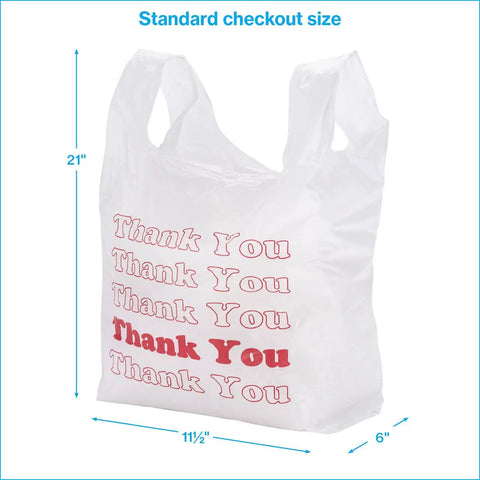 White Thank You Bags Case Of 1000, 11.5 By 6 By 21 Inches, 0.48 Mil HDPE Plastic, Standard Grocery Size For Takeout