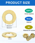 Brass Flat Washers Set For Bolts And Screws M2 Size 2mm Inner 5mm Outer 0.4mm Thick 320 Pack dimensions and details