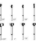 BAIDETS 8-piece Forstner drill bit set for wood; eight silver bits with center-positioning, sizes 1/4 in to 1-3/8 in.