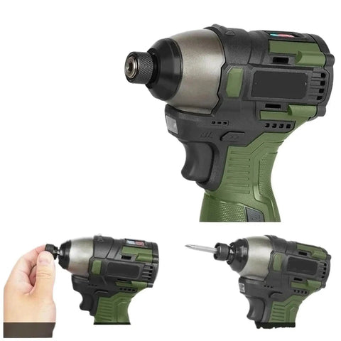 Reliable Daily Driver Cordless Brushless Electric Drill With Metal Ratchet Chuck And 17 Volt Battery Pack, showing grip and chuck.