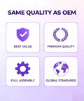 Graphic showcasing quality indicators: Best Value, Premium Quality, Full Assembly, and Global Standards for Heavy Duty Engine Water Pump.