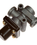 World American WA286500 air brake reservoir pressure relief valve, gray cast-metal body with two ports