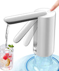 Portable 5 Gallon Water Dispenser Pump With USB Rechargeable Battery dispensing water into a glass.