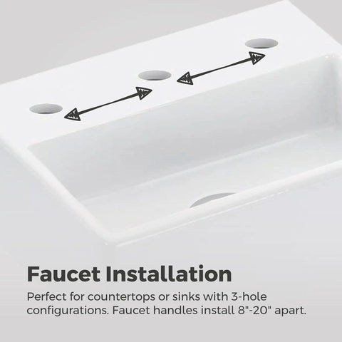 Diagram of 3-hole configuration for Capistrano Widespread Bathroom Sink Faucet With Dual Handles Three Hole Vanity Mount Brushed Nickel Finish Push And Seal Drain TiteSeal Mount NSF Certified Bath Fixture For Modern Bathrooms.
