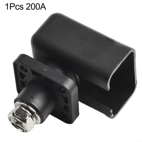 Next Level Heavy Duty 200A Energy Storage Terminal Block Featuring High Voltage Copper Connector And Crimp Wiring For EV Battery Packs Plus Solar Builds In Black, single unit, rugged design.