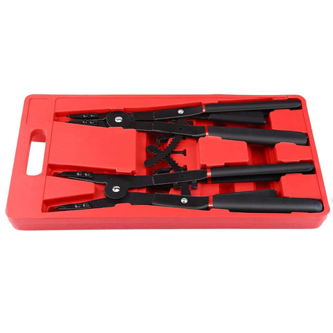 Beefy Heavy Duty 16 Inch Snap Ring Pliers Set For Internal And External Circlips Two Piece With Twelve Tips in red case