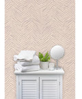 Abstract Animal Textured Vinyl Wallpaper Custom Printed Dope Wallcovering on a bathroom cabinet with towels and decor.
